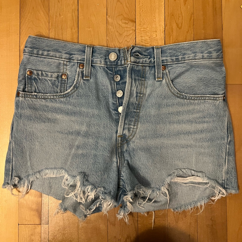 Levi's Blue Frayed Jean Shorts